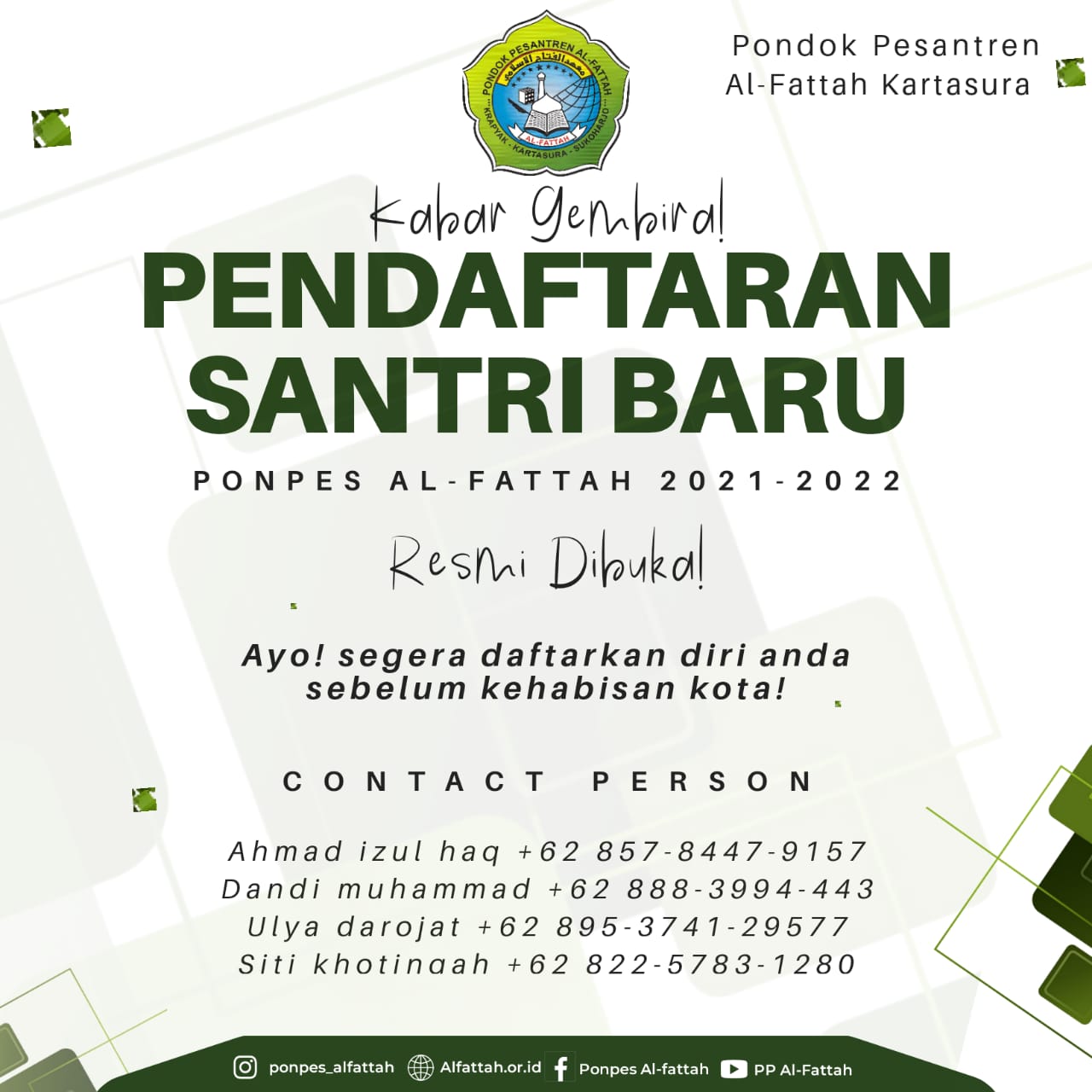 Pendaftaran Santri Baru Ponpes alFattah Kartasura Tahun
